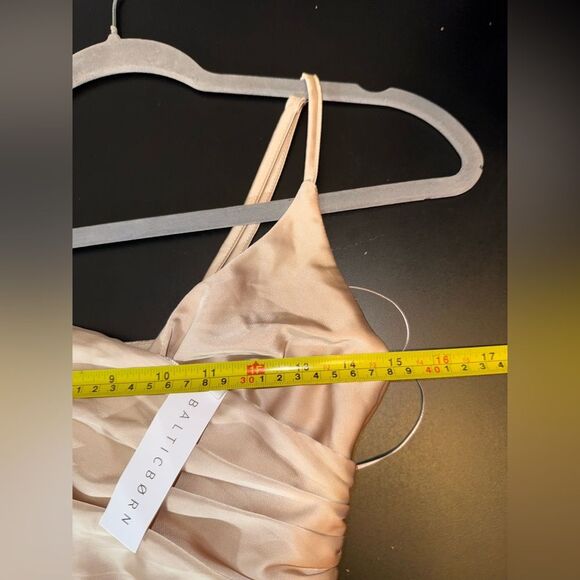 Baltic Born Champagne Silky Cowl Neck Ruched Slit Formal Holiday Dress XS NWT - Picture 9 of 9